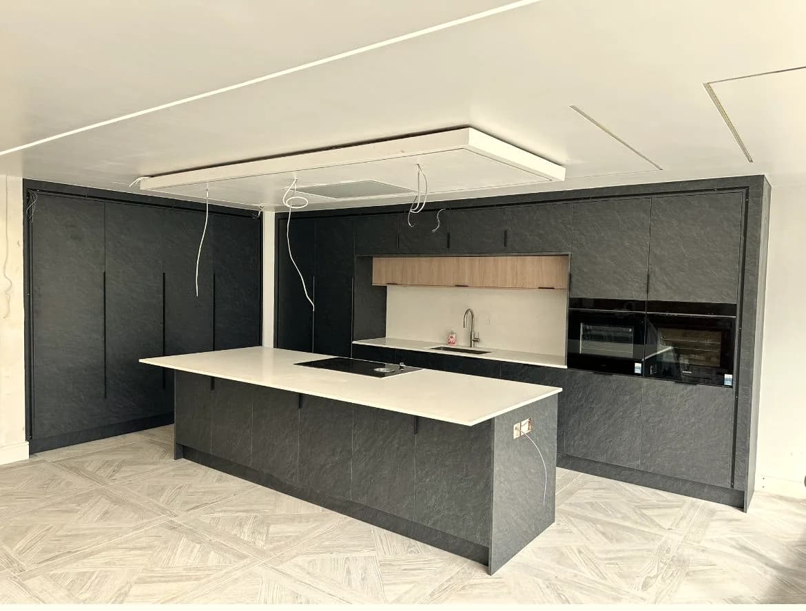 Contemporary Dark Slate Island Kitchen Design