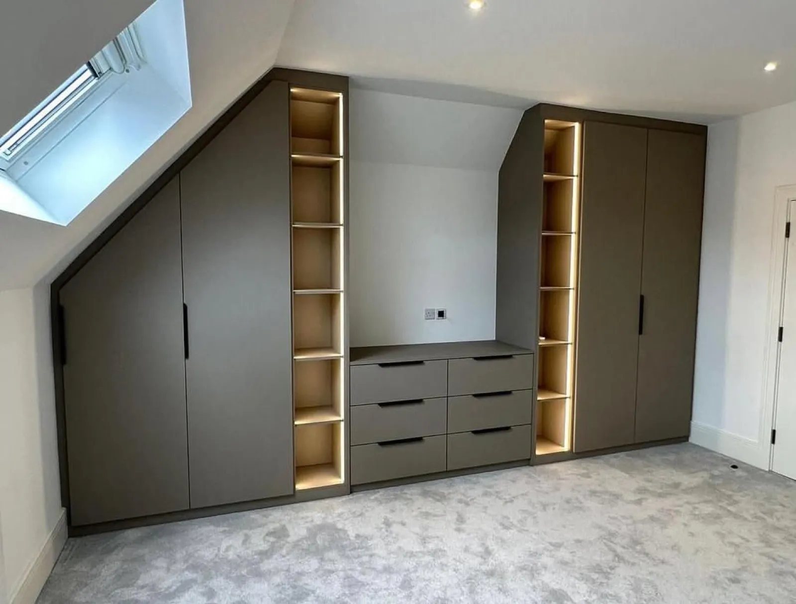 Dark Grey Loft Wardrobe with Illuminated Shelving