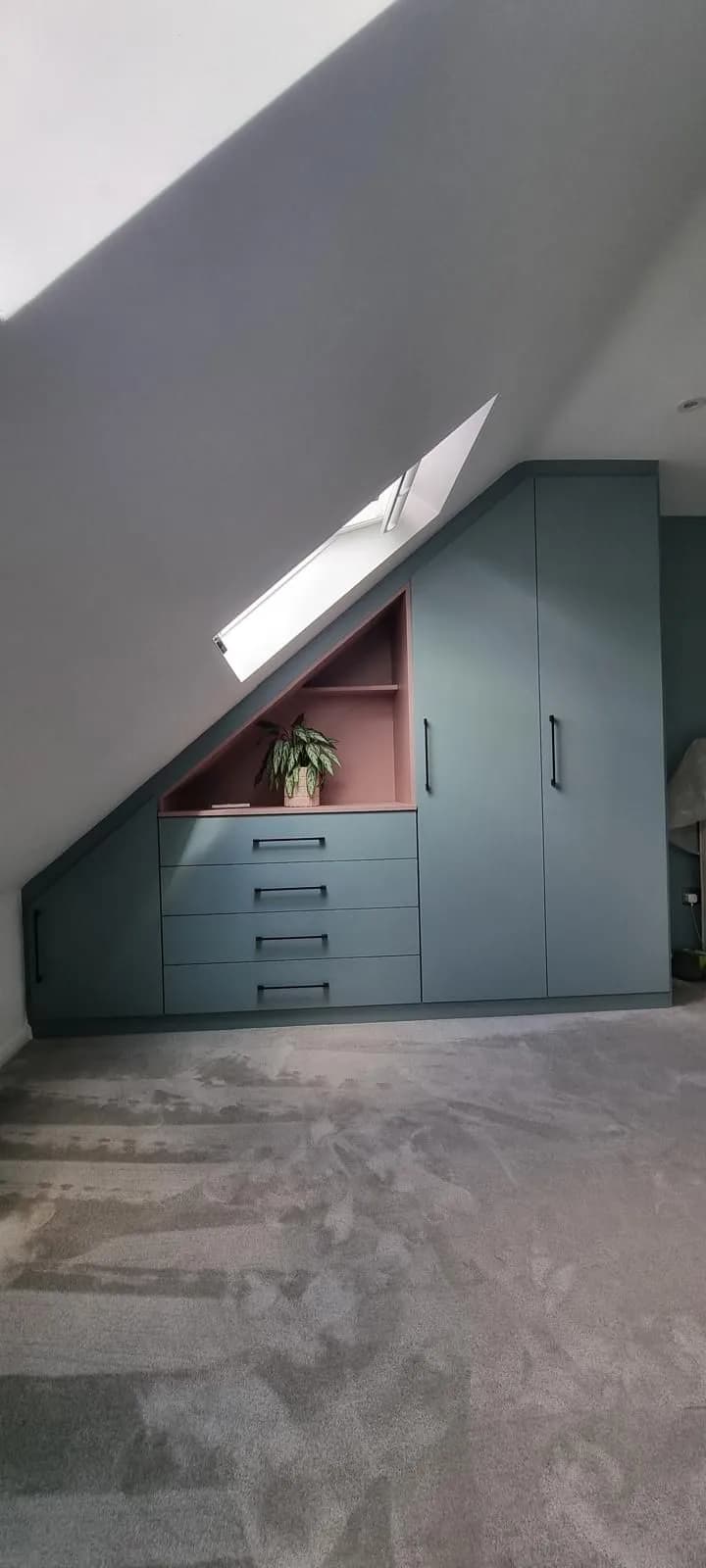 Teal Loft Wardrobe with Pink Accent Niche