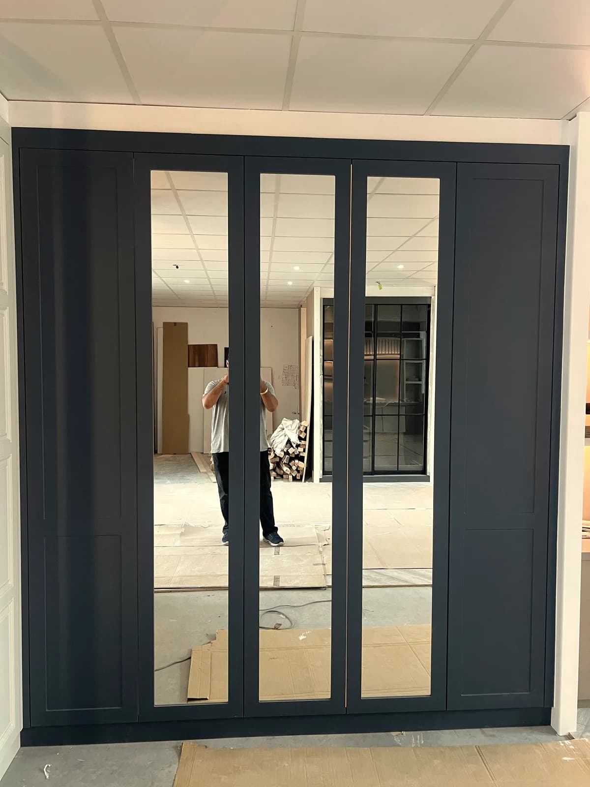 Bespoke Navy Sliding Wardrobe with Mirrored Doors
