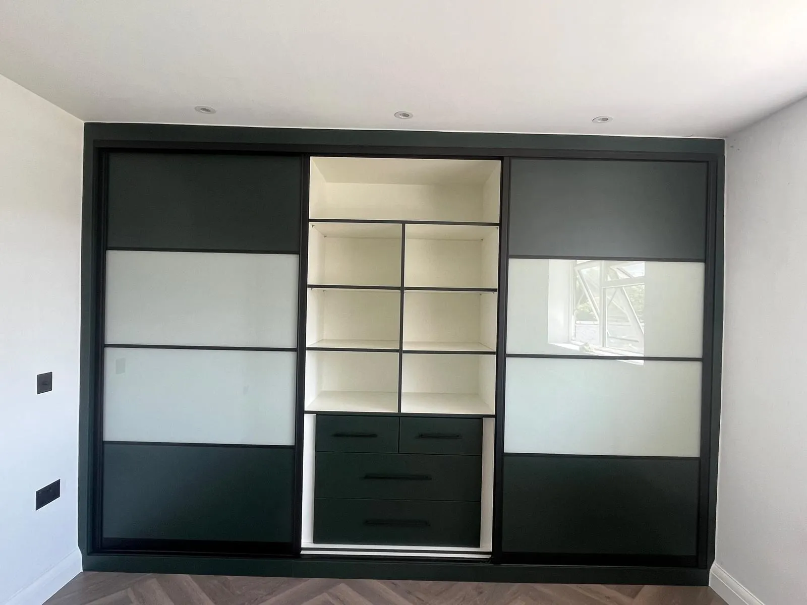 Black Frame Sliding Wardrobe with Open Centre