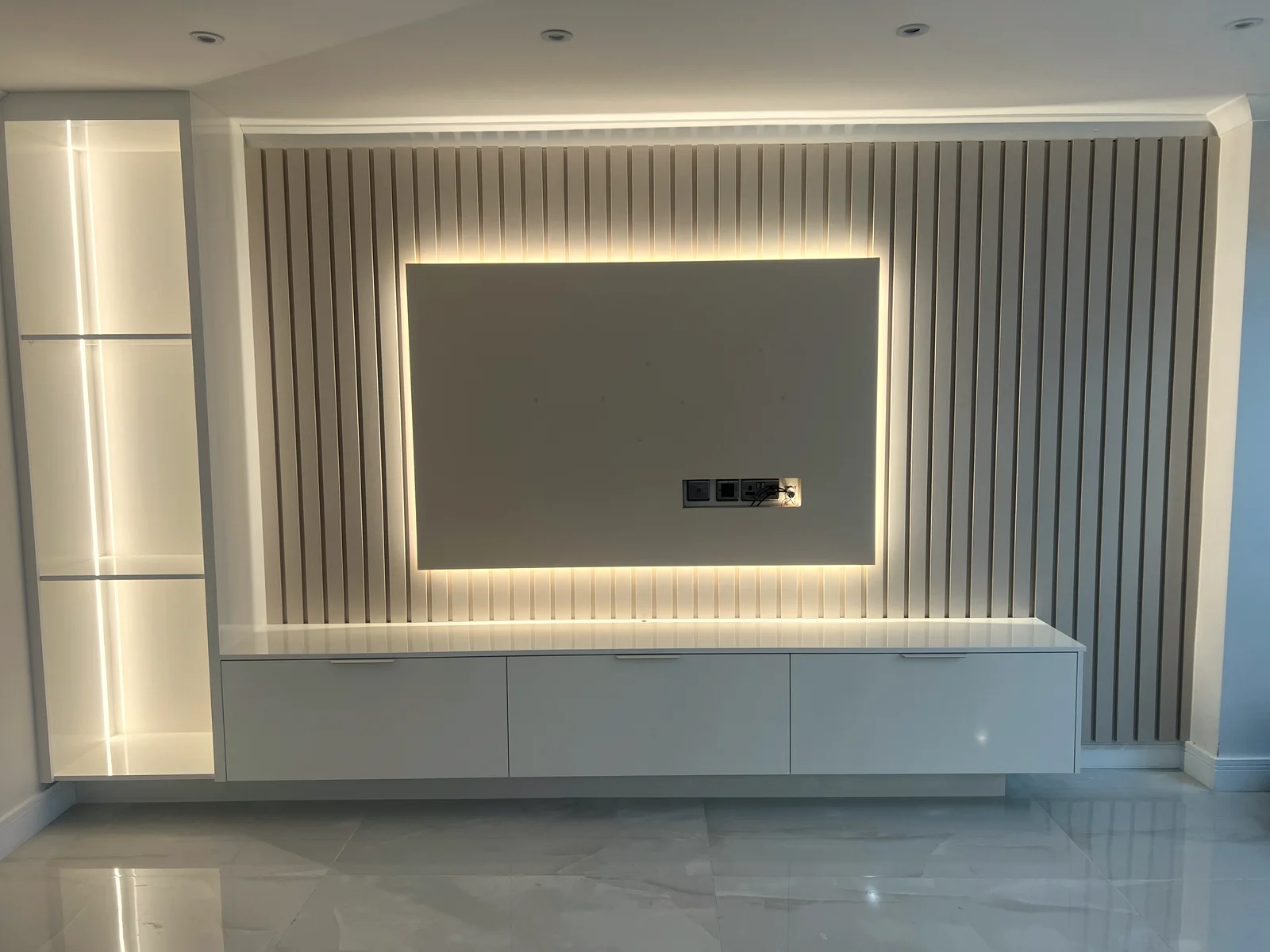 Contemporary Backlit TV Media Wall System